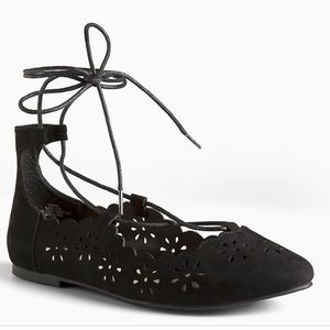 Madden Girl Black Lace Up Flats Cutout Detail Size 8